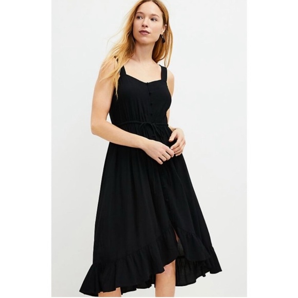 LOFT Dresses & Skirts - NEW Loft Black Button Ruffle Hi Low Midi Sundress Dress Size 0